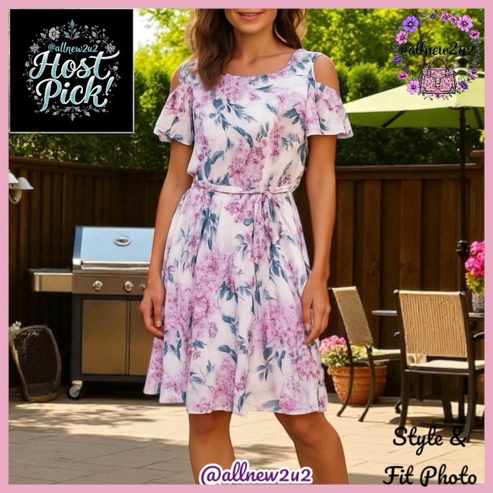 New Ivanka Trump Cold Shoulder Sexy & Sweet Fit & Flare Flowy Dress Sz 14 HP!